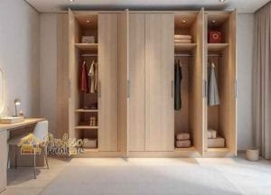 Lemari Custom terdekat Bekasi finishing HPL anti gores