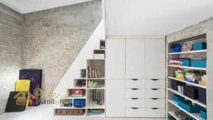 Model Lemari Bawah Tangga elegan bekasi finishing HPL terbaik