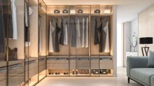 Harga lemari pakaian sliding 3 pintu kaca cermin full body elegan